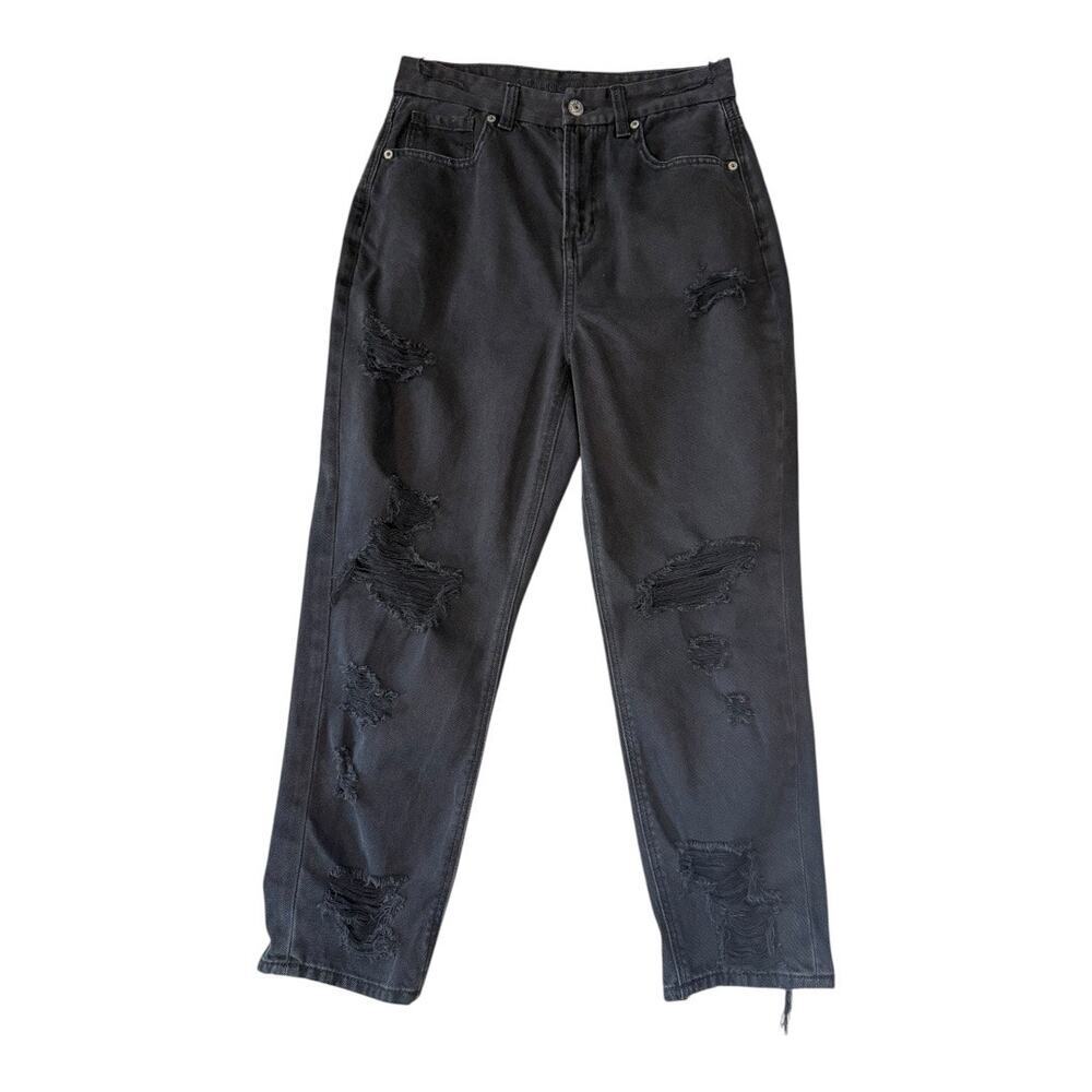 American‎ Eagle Women's Black Ripped Curvy Mom Jeans Size 2 X-Short